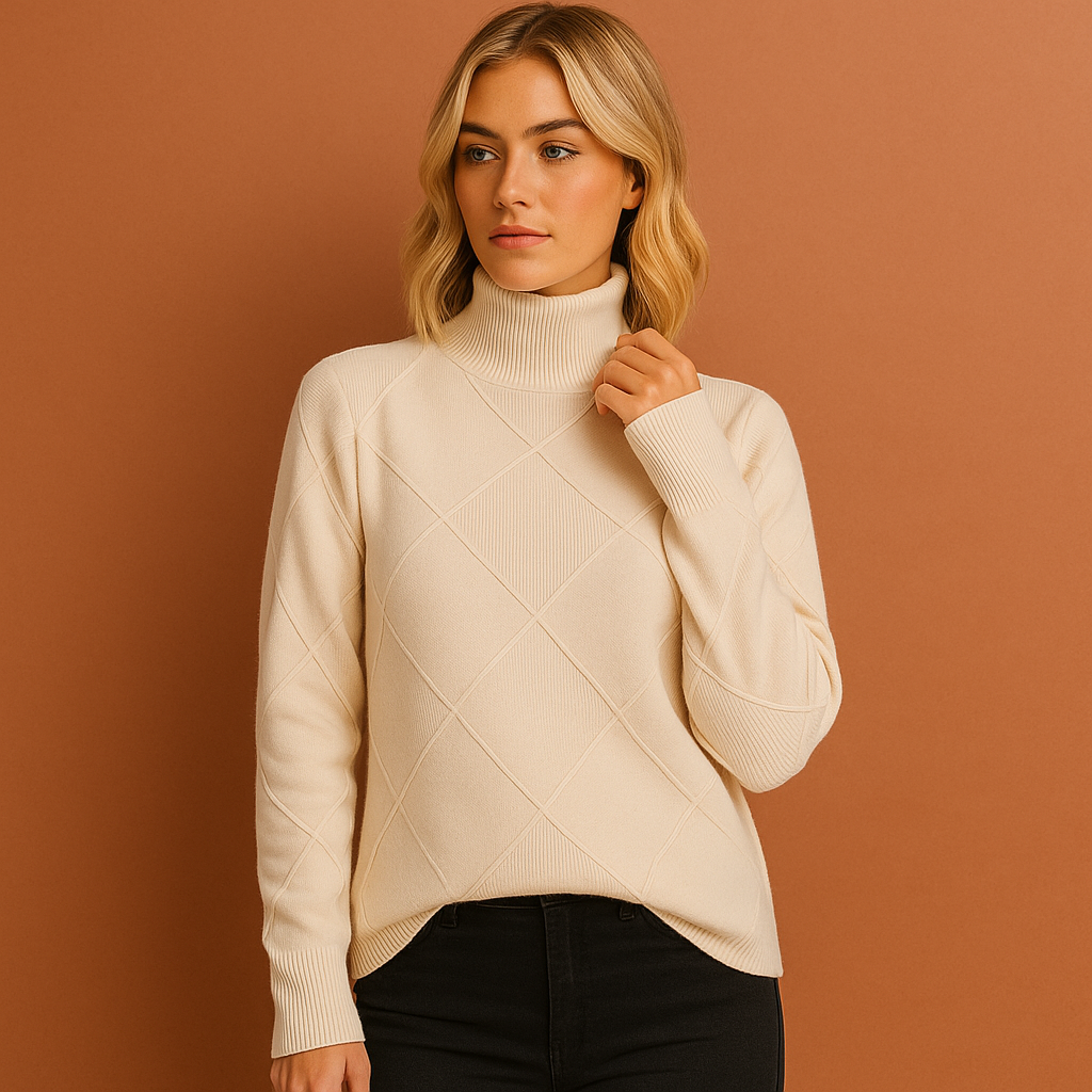 Dames coltrui in beige met geometrisch patroon, zacht en comfortabel voor casual en stijlvolle outfits