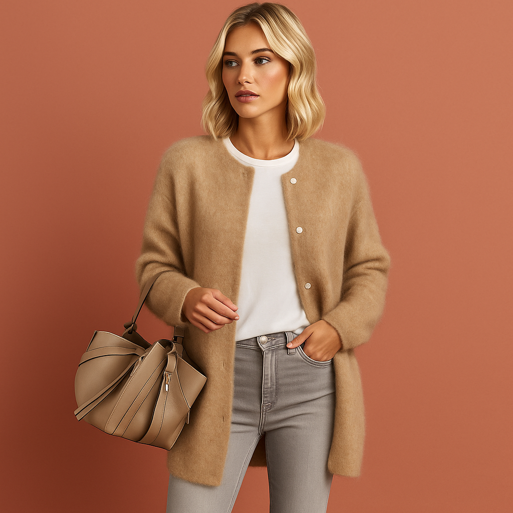 Dames vest in beige met minimalistisch design, zacht en comfortabel voor casual en stijlvolle outfits.
