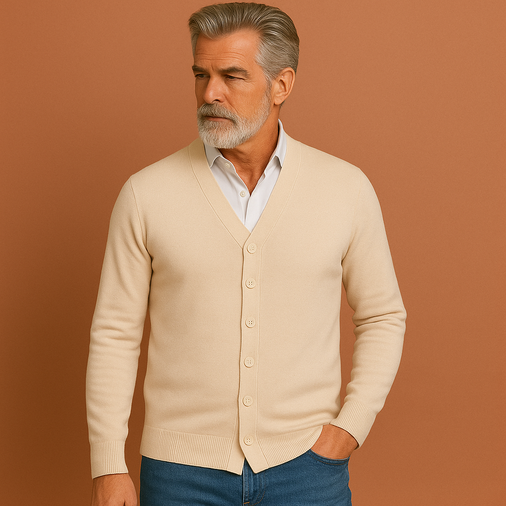 Heren gebreid vest in beige met knoopsluiting, ademend en comfortabel voor casual en stijlvolle outfits.