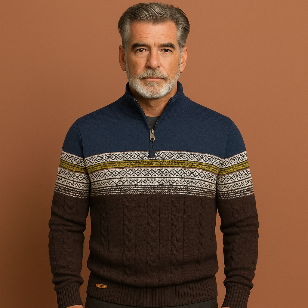 Blauwe gebreide trui voor heren met moderne pasvorm, ideaal voor dagelijkse en nette outfits.