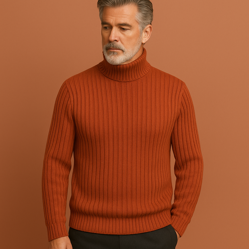 Heren trui in bruin met col van merinoswol, zacht en comfortabel voor stijlvolle en warme outfits.