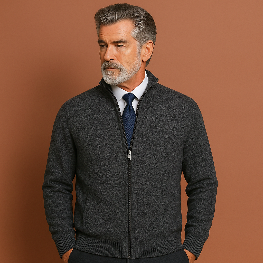 Heren vest in donkergrijs met rits en kraag, zacht en comfortabel voor casual en stijlvolle outfits.