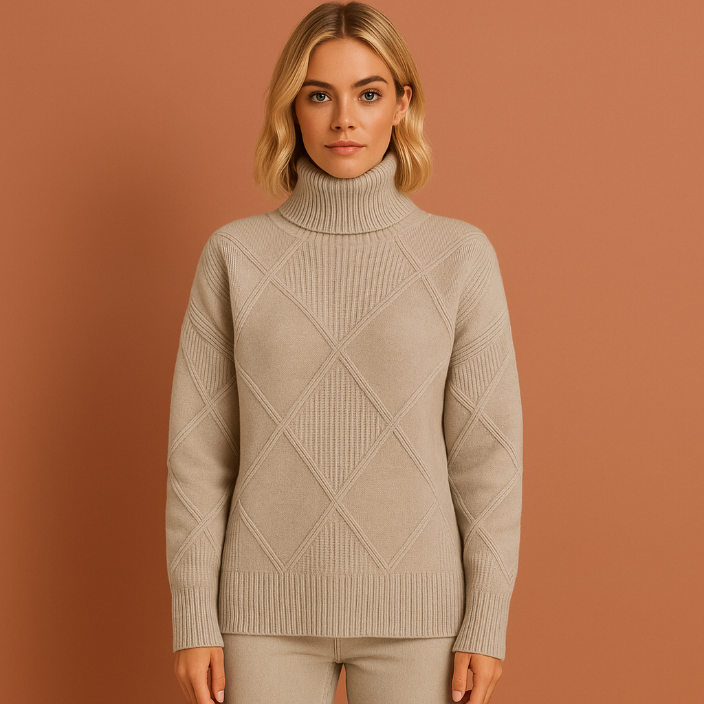 Dames coltrui in grijs met geometrisch patroon, zacht en comfortabel voor casual en stijlvolle outfits.