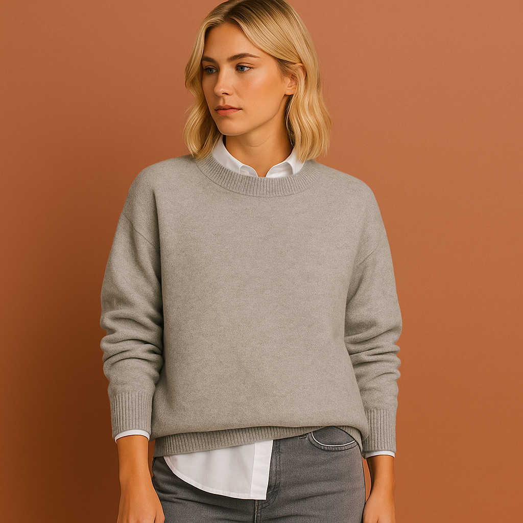 Dames trui in grijs met tijdloze stijl, comfortabel en warm voor herfst en winter.