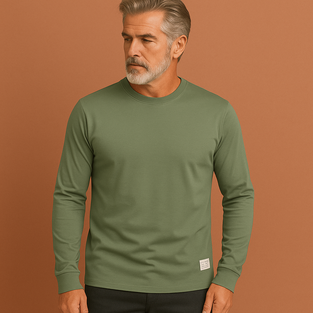 Heren katoenen trui in groen met ronde hals en lange mouwen, comfortabel en stijlvol voor casual outfits.