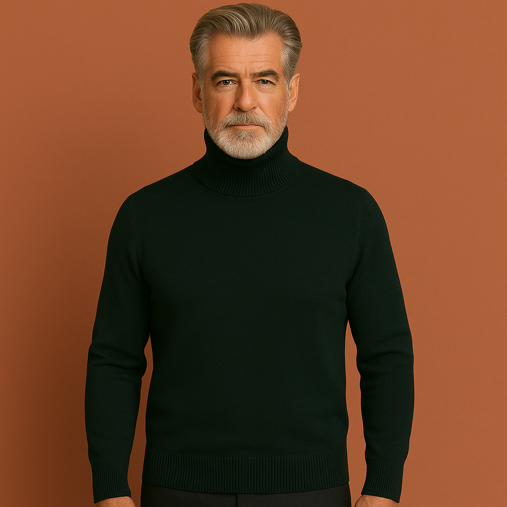 Heren coltrui in groen met tijdloos design, zacht en comfortabel voor stijlvolle en zakelijke outfits.