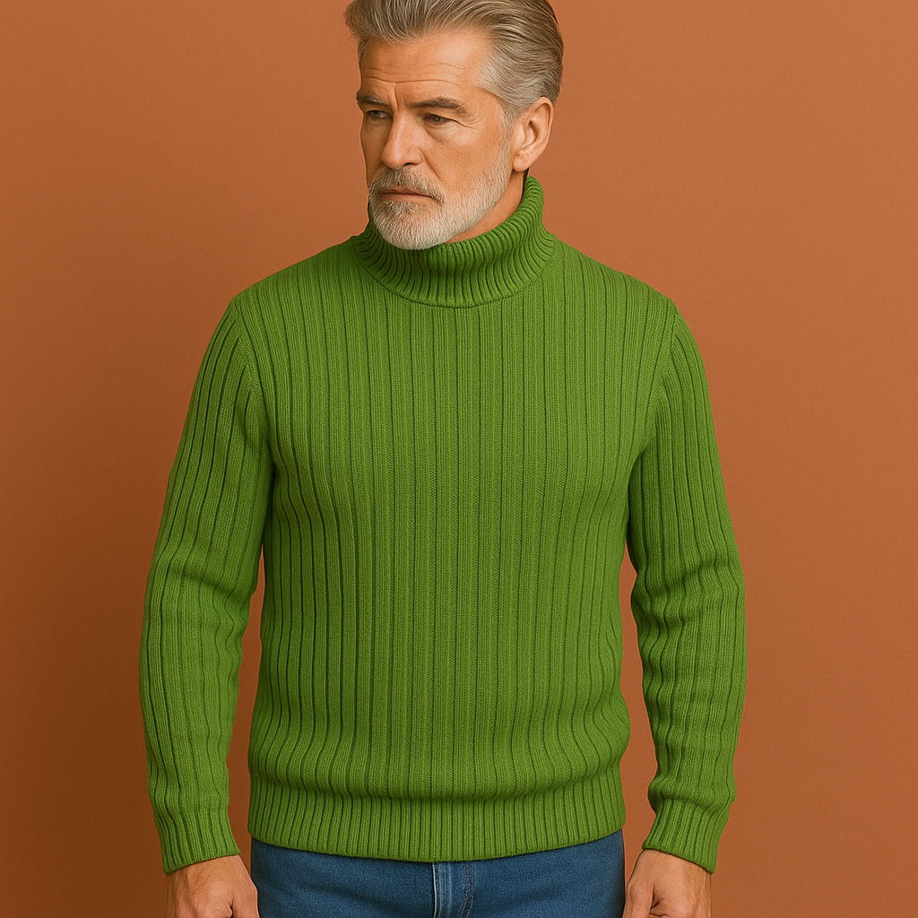 Heren trui in groen met col van merinoswol, zacht en comfortabel voor stijlvolle en warme outfits.