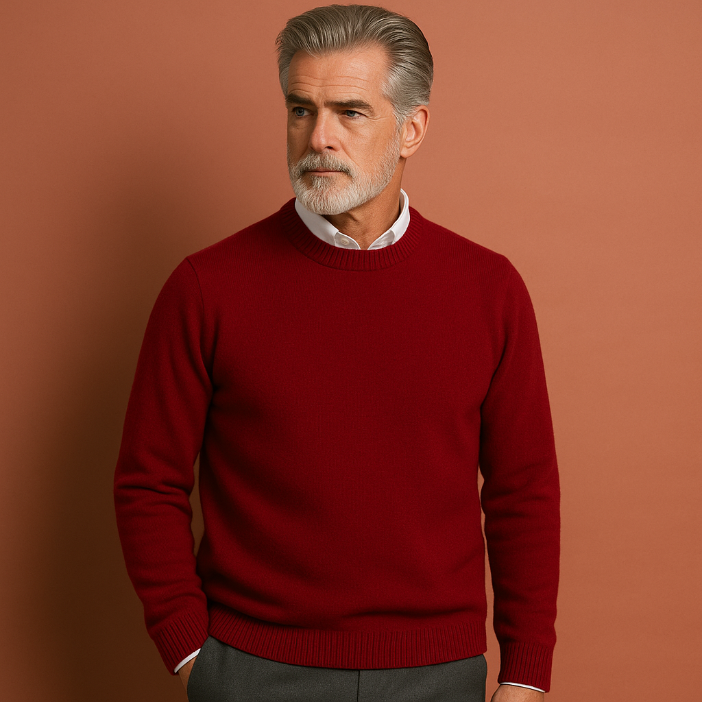 Heren trui in rood met tijdloos design, zacht en comfortabel voor stijlvolle en casual outfits.