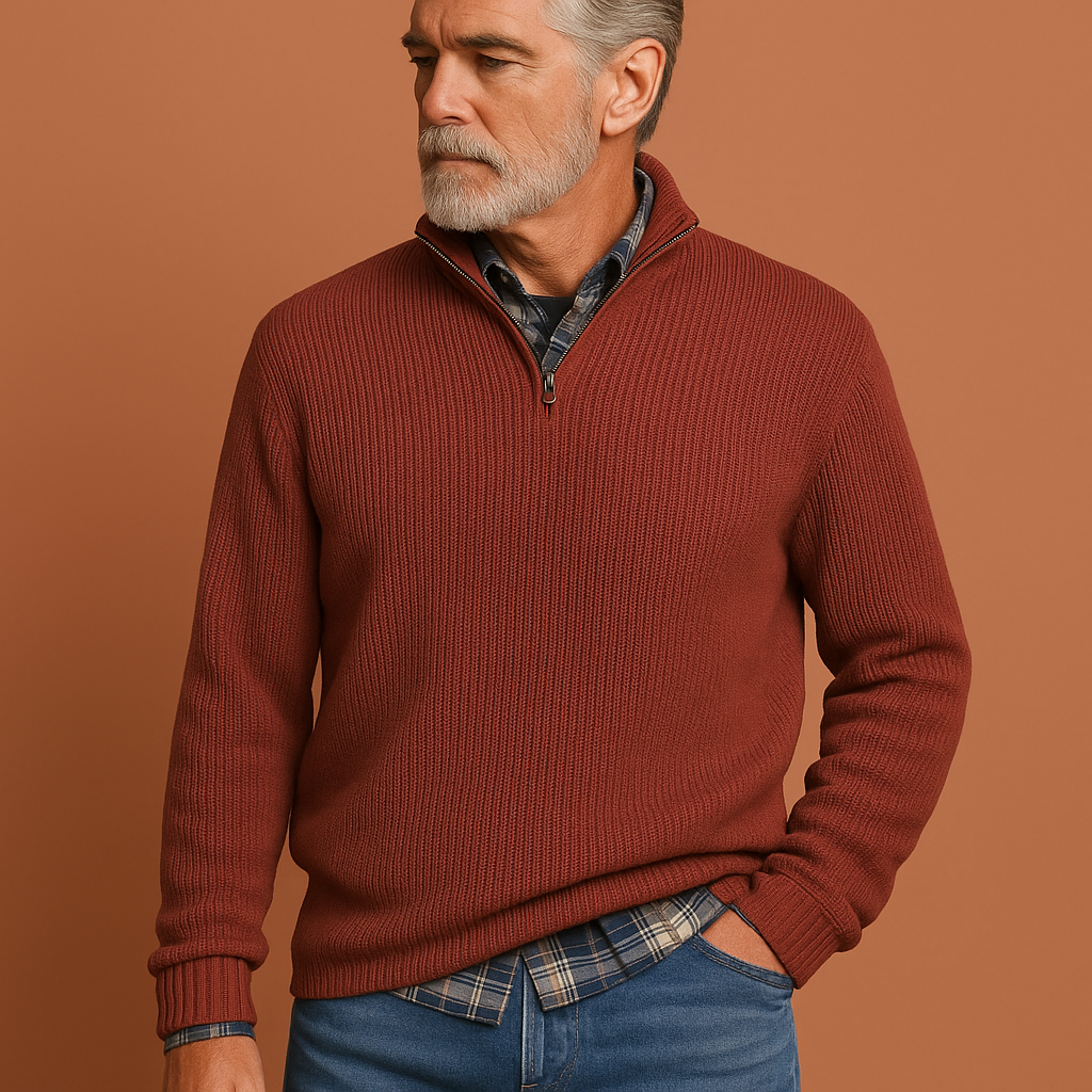 Heren wollen trui in rood met tijdloos design, zacht en comfortabel voor casual en stijlvolle outfits.