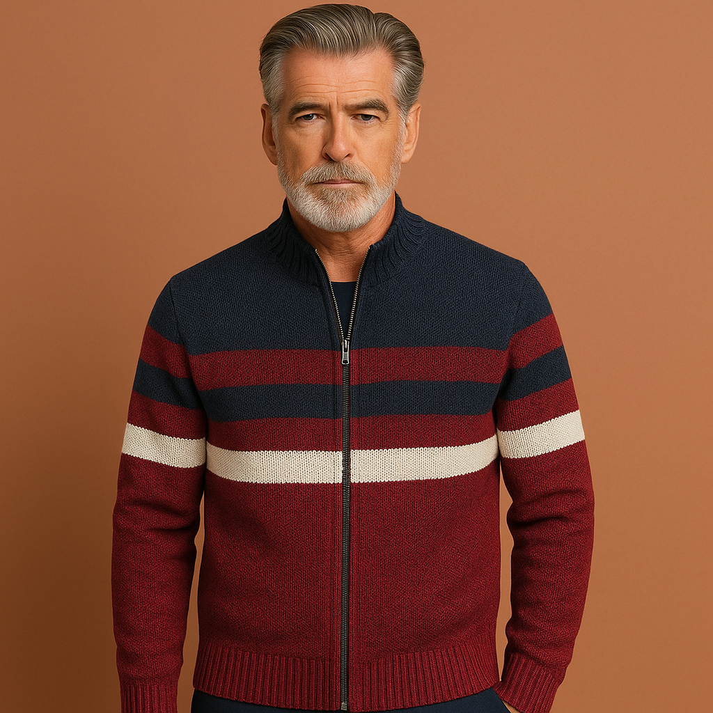 Rood gebreid heren vest met ritssluiting en comfortabele pasvorm, ideaal voor casual outfits en dagelijks gebruik.