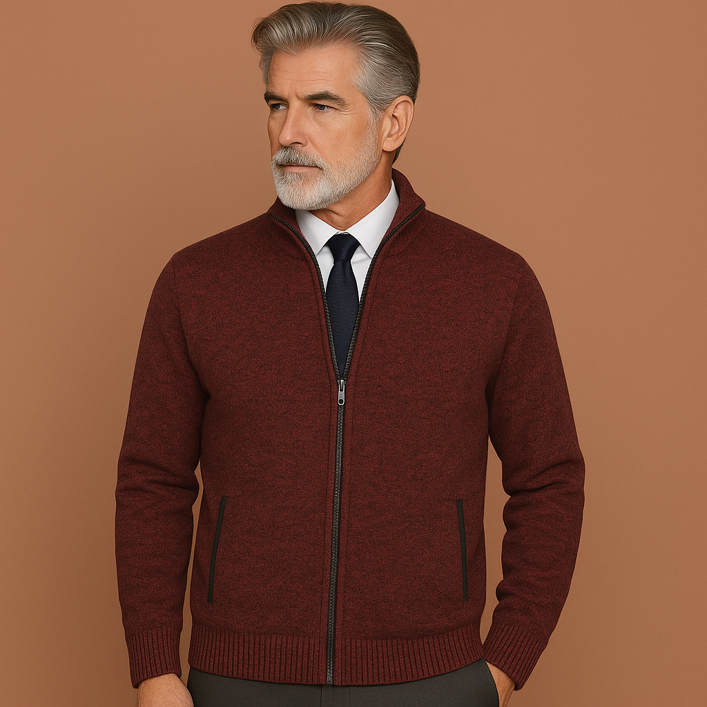 Heren vest in rood met rits en kraag, zacht en comfortabel voor casual en stijlvolle outfits.