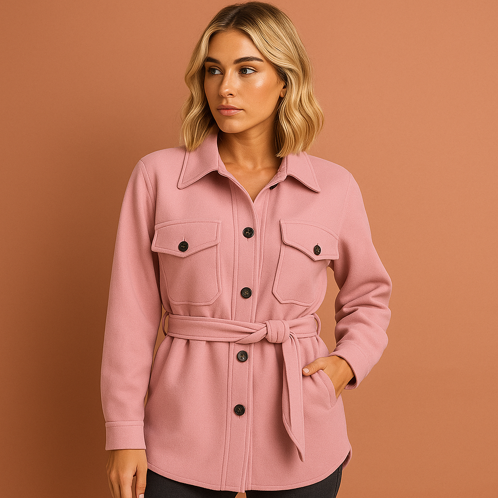 Dames herfstjas in roze met elegante snit, lichtgewicht en comfortabel voor stijlvolle herfstoutfits.