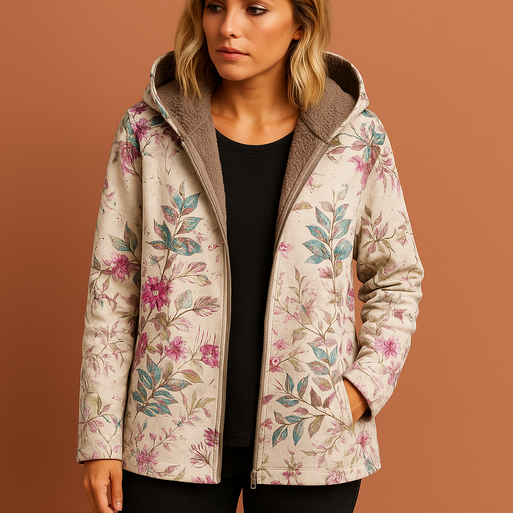 Dames tussenjas in wit met bloemenprint en zakken, zacht en comfortabel voor casual en stijlvolle outfits.