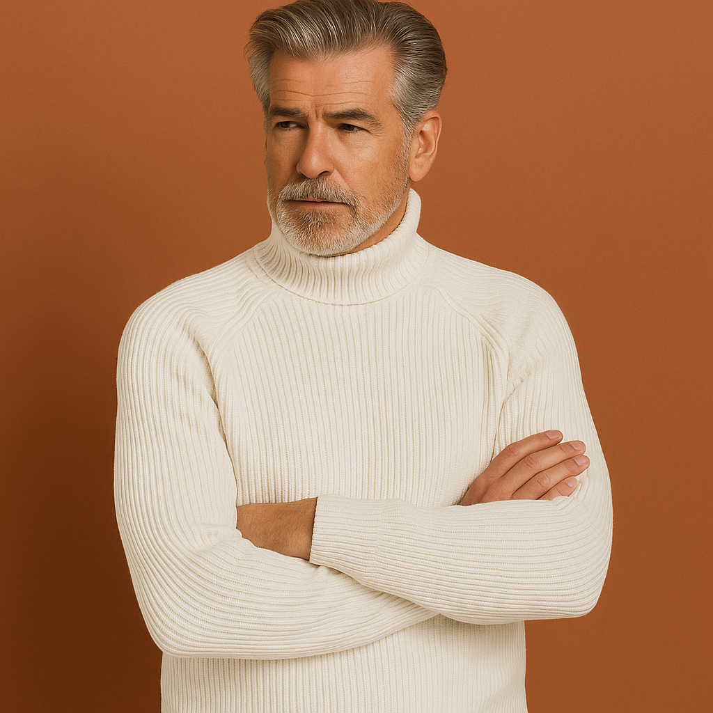 Heren coltrui in wit met elegante pasvorm, warm en comfortabel voor stijlvolle outfits in de herfst en winter.