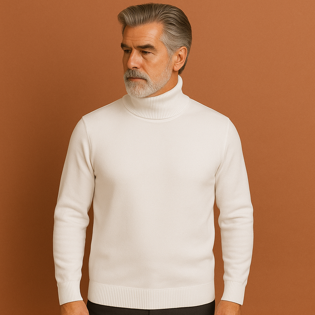 Heren coltrui in wit met tijdloos design, zacht en comfortabel voor stijlvolle en zakelijke outfits.