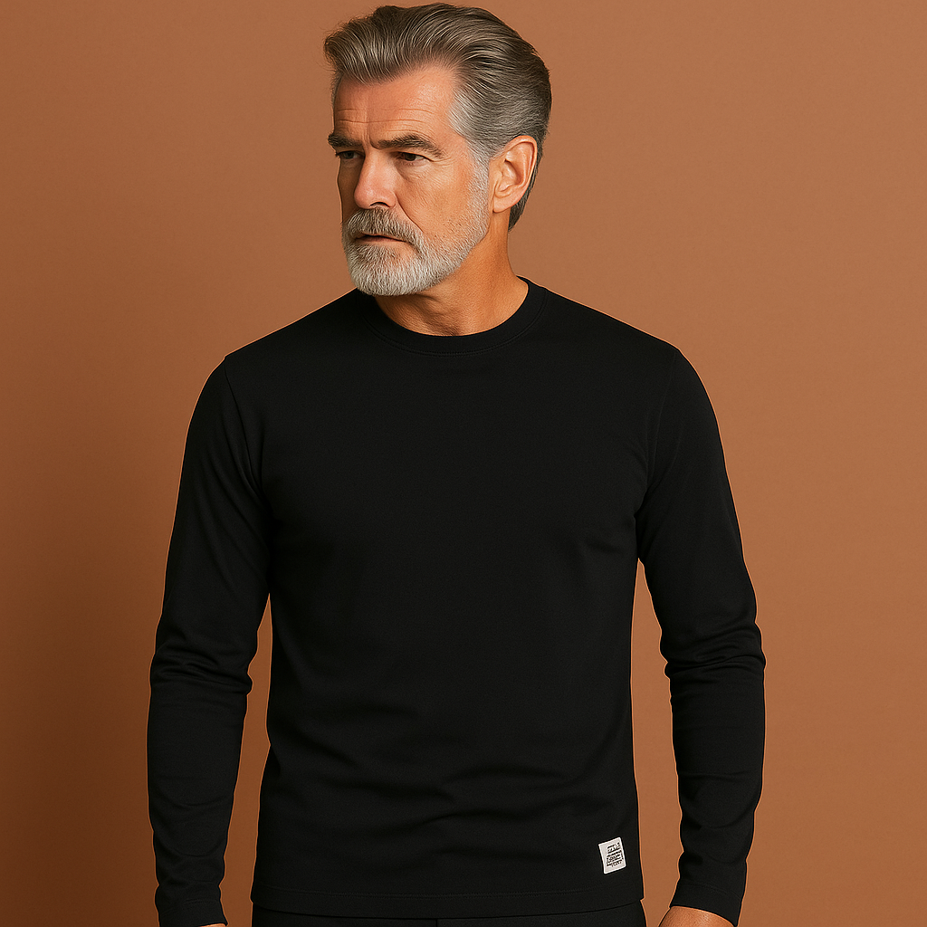Heren katoenen trui in zwart met ronde hals en lange mouwen, comfortabel en stijlvol voor casual outfits.