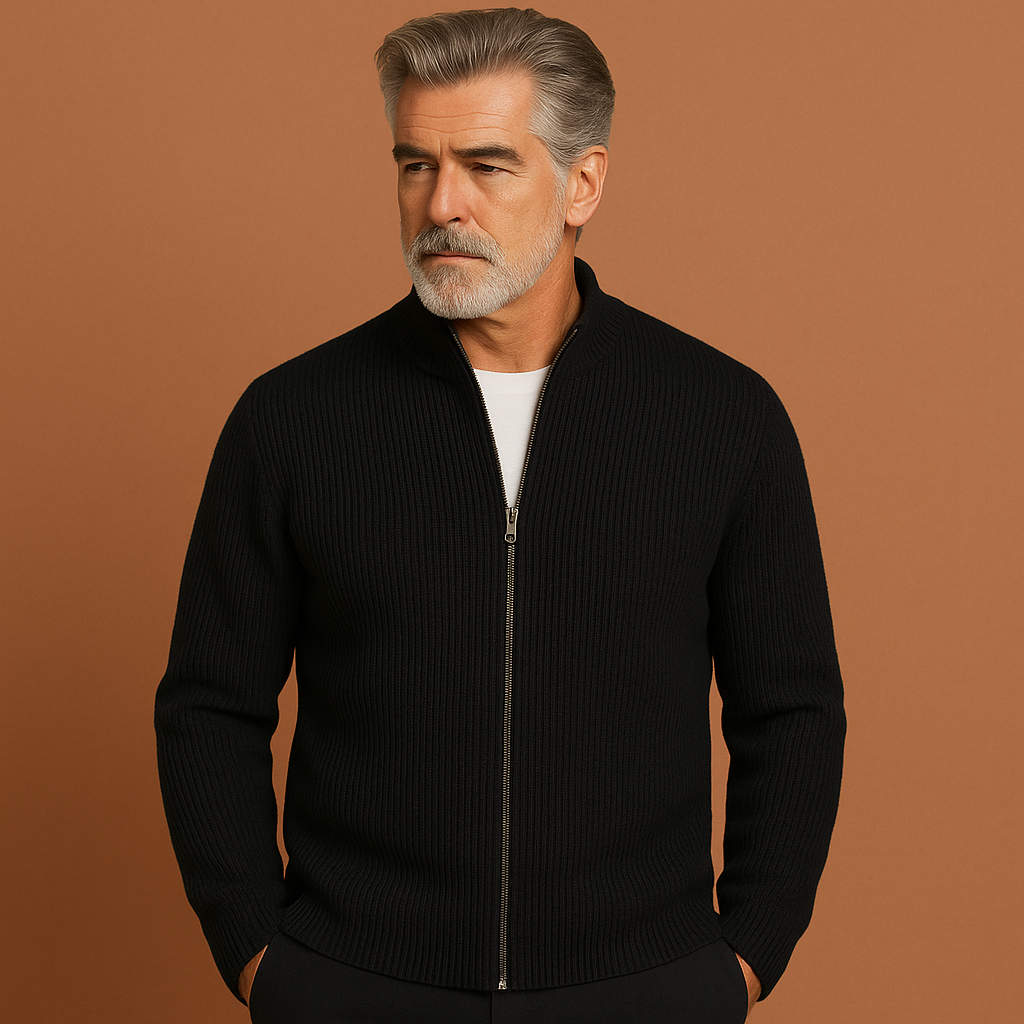 Herenvest in zwart met tijdloos design, zacht en comfortabel voor casual en stijlvolle outfits.