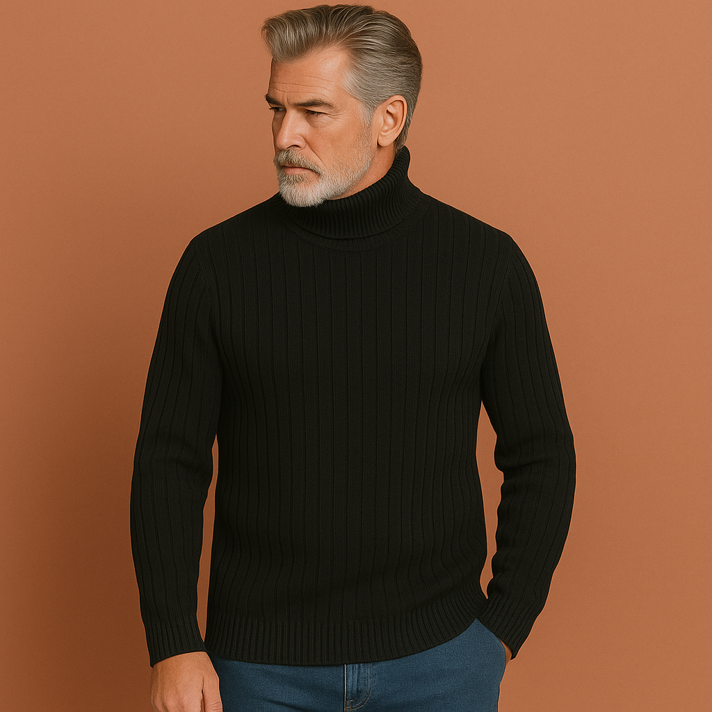 Heren trui in zwart met col van merinoswol, zacht en comfortabel voor stijlvolle en warme outfits.