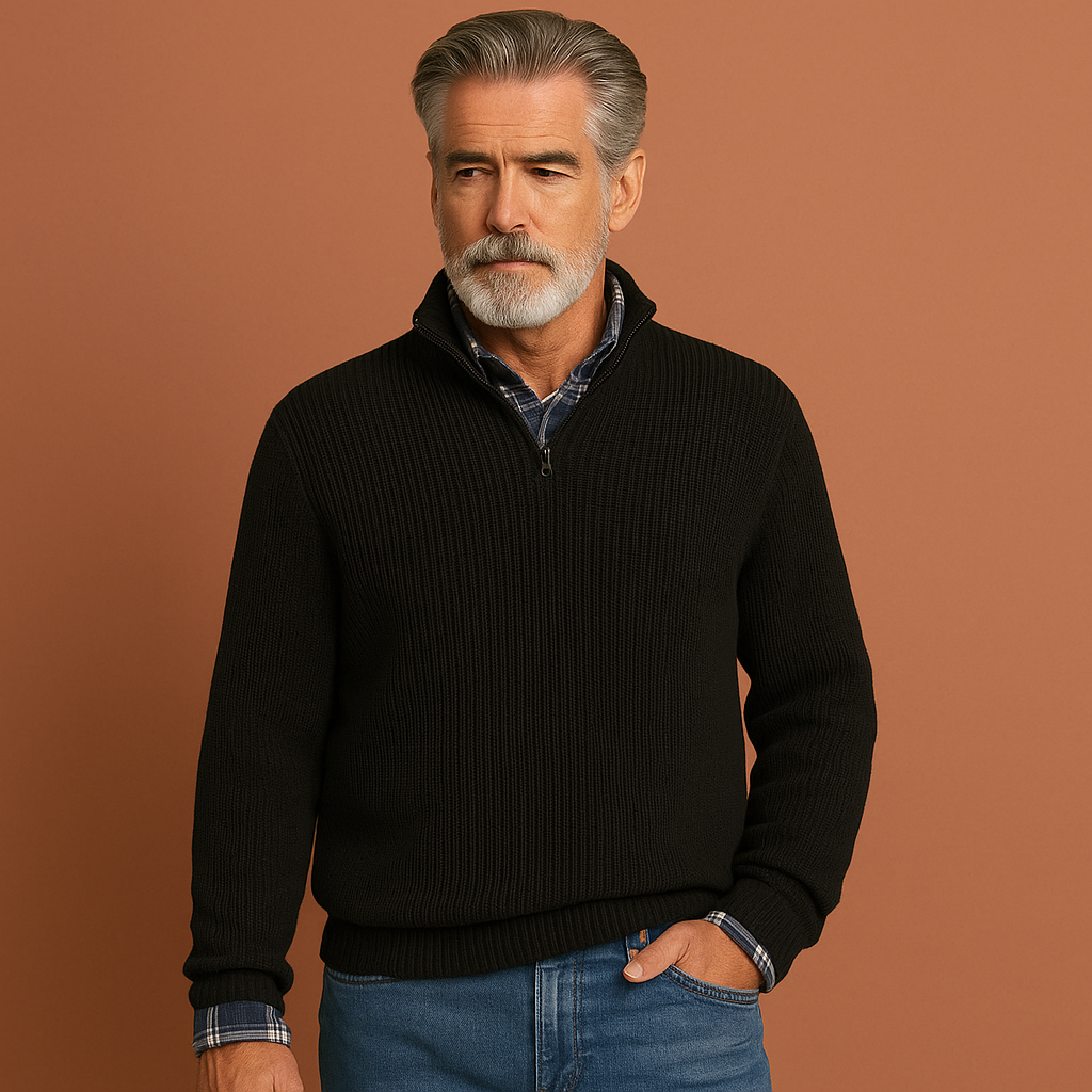 Heren wollen trui in zwart met tijdloos design, zacht en comfortabel voor casual en stijlvolle outfits.