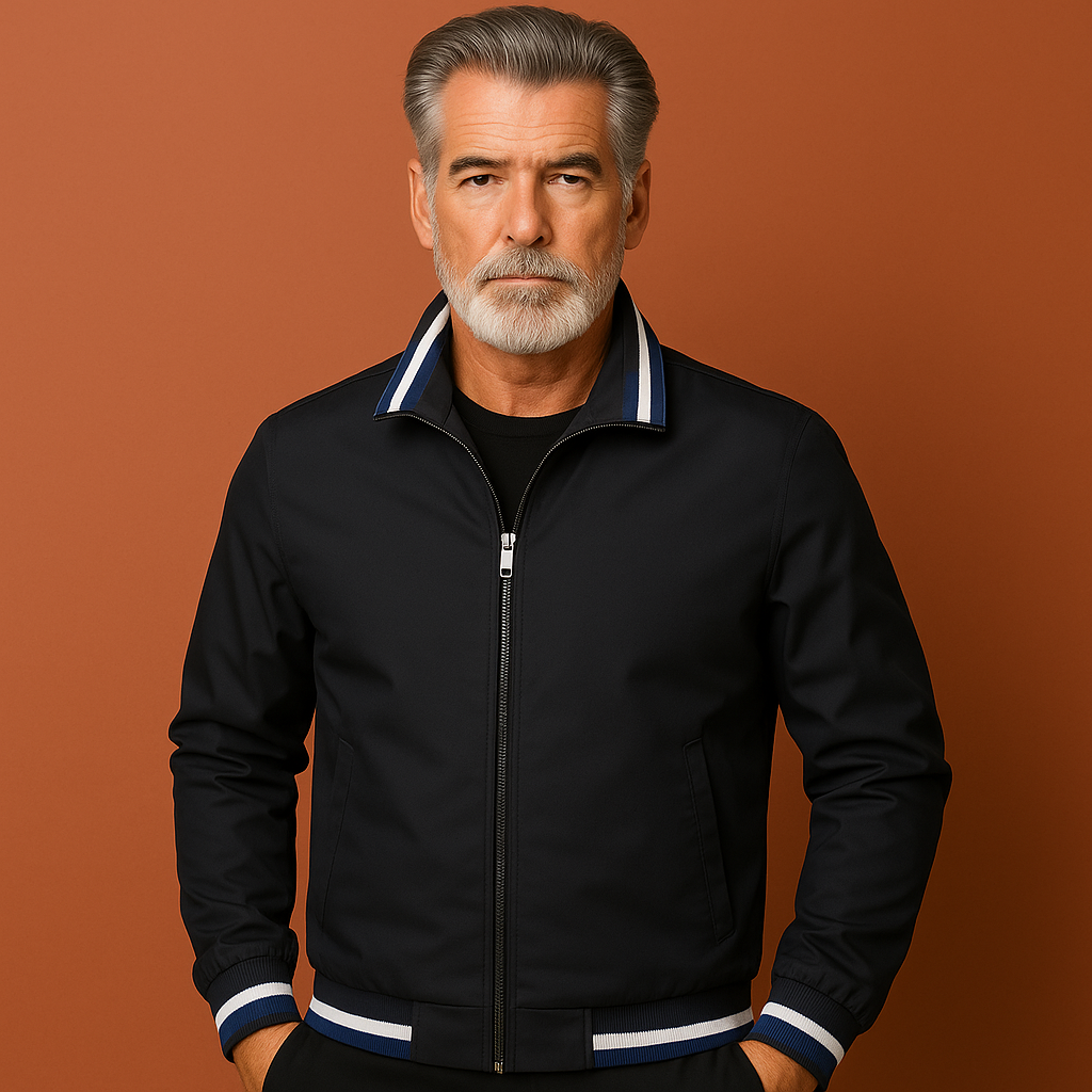 Heren overgangsjas in zwart met sportieve kraag, lichtgewicht en ademend voor casual outfits in lente en herfst