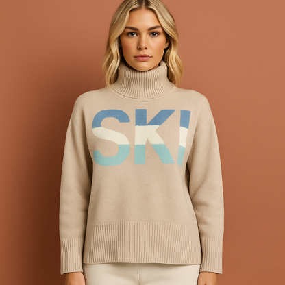 Beige coltrui met elegante pasvorm voor dames, comfortabel en stijlvol voor werk, vrije tijd of koude dagen.