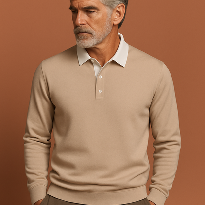 Beige herensweater met moderne pasvorm en tijdloos design, ideaal voor dagelijks gebruik en casual outfits.