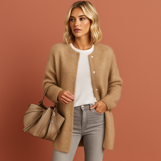 Dames vest in beige met minimalistisch design, zacht en comfortabel voor casual en stijlvolle outfits.
