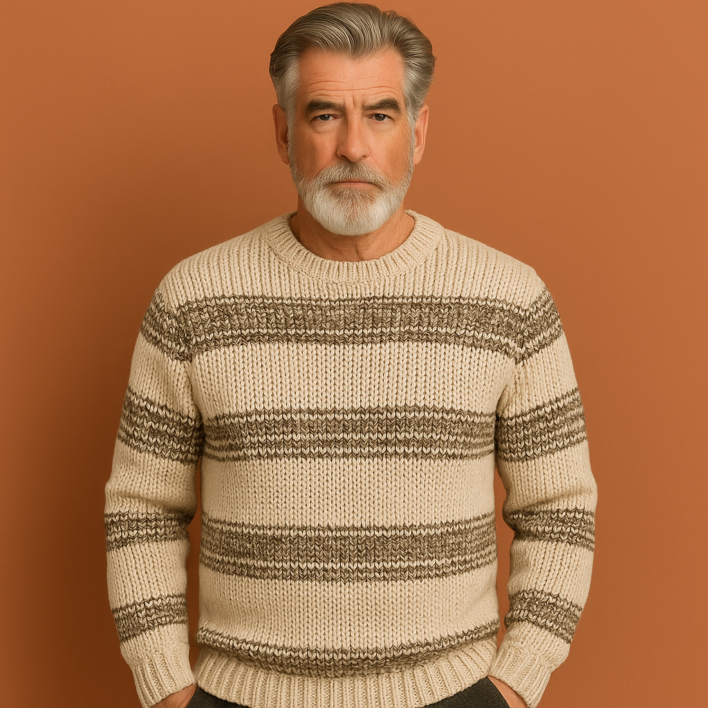 Beige heren trui met modern streeppatroon en comfortabele pasvorm, ideaal voor casual outfits en dagelijks gebruik.