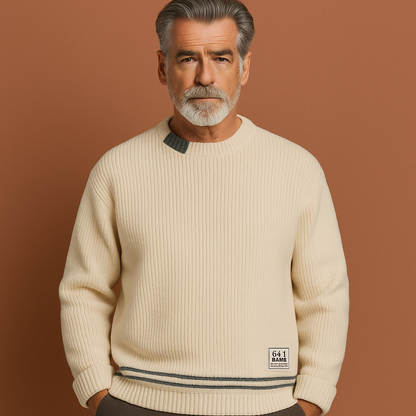 Oversized gebreide trui voor heren in beige met comfortabele pasvorm en tijdloos ontwerp voor casual outfits.