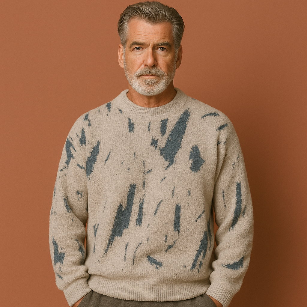 Oversized trui met abstract patroon voor heren in beige, ideaal voor casual outfits en warme dagen.