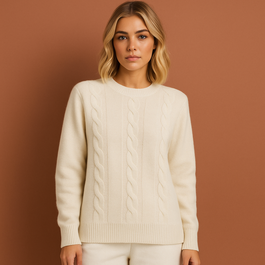 Beige warme dames sweater met comfortabele pasvorm, ideaal voor casual looks op koude dagen.