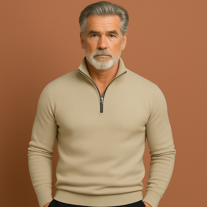 Beige zip sweater voor heren met moderne pasvorm, ideaal voor casual outfits en dagelijks gebruik.