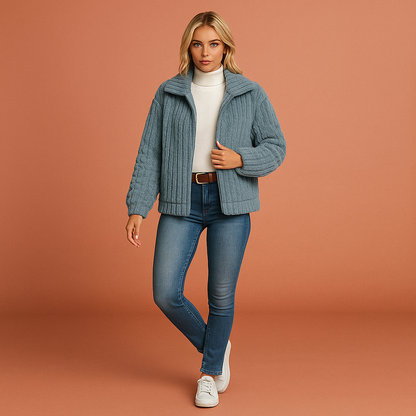 Dames lang fleece vest in blauw met kraag, zacht en comfortabel voor casual en stijlvolle outfits.