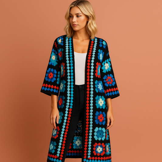 Dames lang vest in blauw met elegante uitstraling, zacht en comfortabel voor casual en stijlvolle outfits.