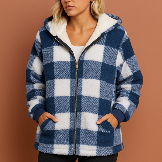 Fleece vest met ruitpatroon voor dames in blauwe kleur, ideaal voor koude dagen en casual outfits.