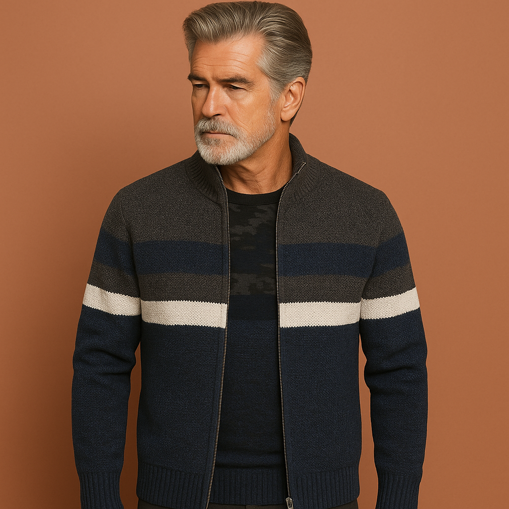 Blauw gebreid heren vest met ritssluiting en comfortabele pasvorm, ideaal voor casual outfits en dagelijks gebruik.