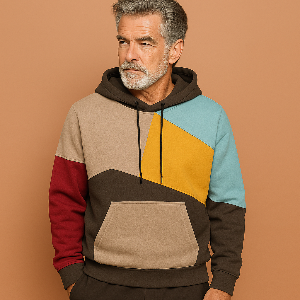 Blauw met bruin comfortabele heren hoodie met modern opvallend design, ideaal voor dagelijks casual gebruik.