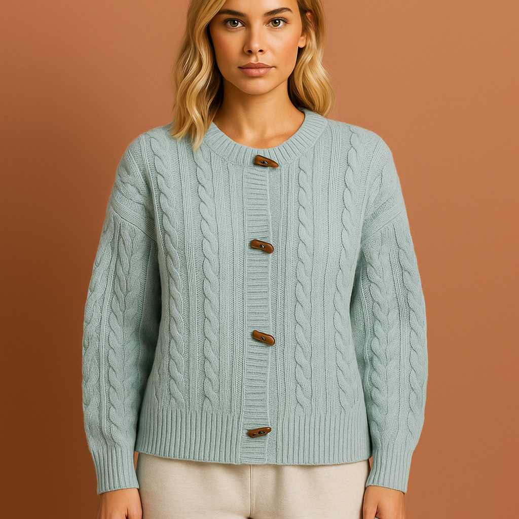 Blauw damesvest met retro design en elegante uitstraling, ideaal voor casual en stijlvolle outfits.