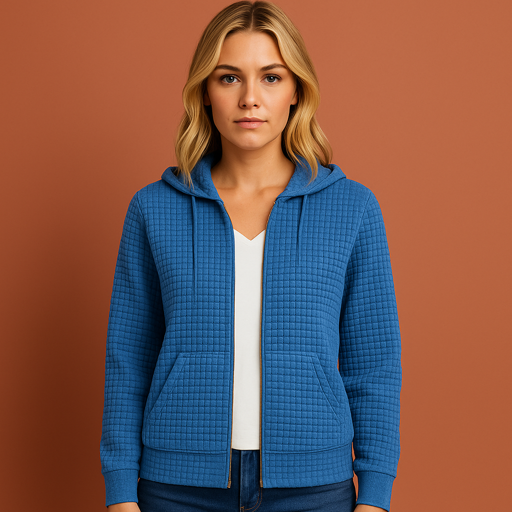 Blauw dames sweatshirt met capuchon en ritssluiting, ideaal voor dagelijks comfort en casual outfits.