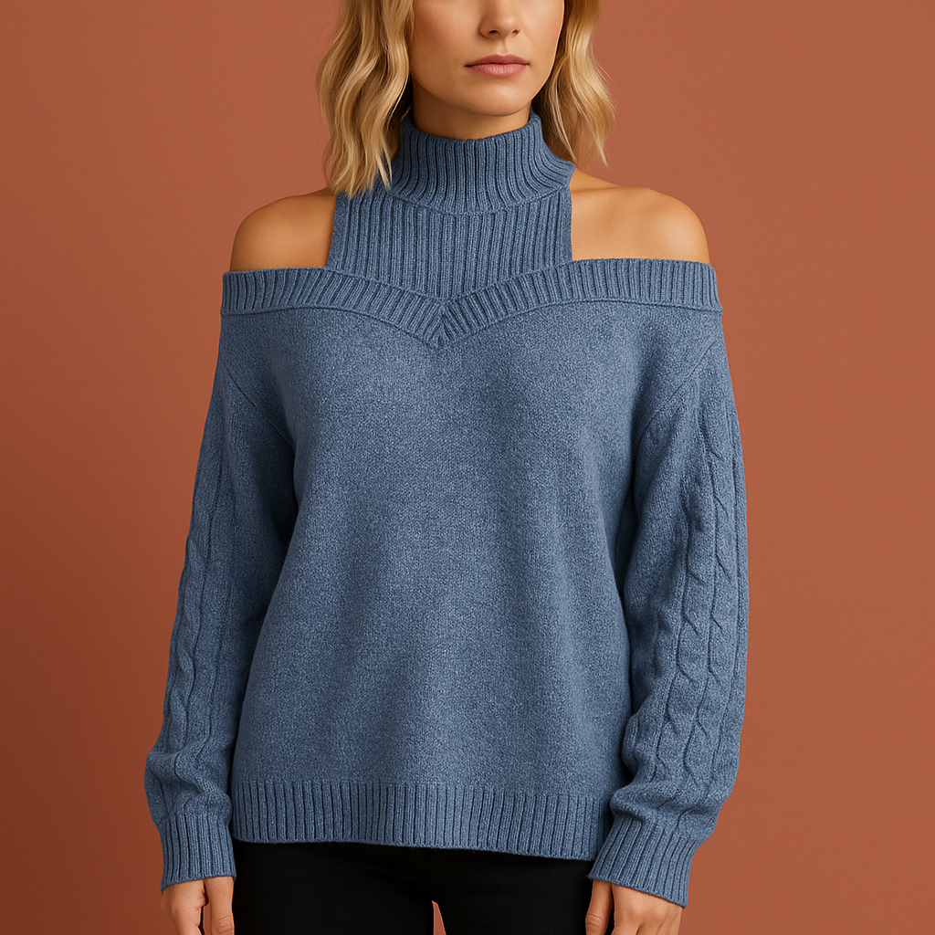 Blauwe trui voor dames met elegante pasvorm, comfortabel en stijlvol voor zowel casual als chique outfits.