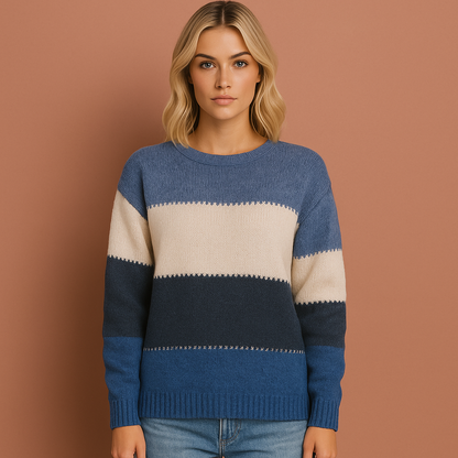 Elegante dames trui in blauw met stijlvolle snit, zacht en comfortabel voor casual en chique outfits.