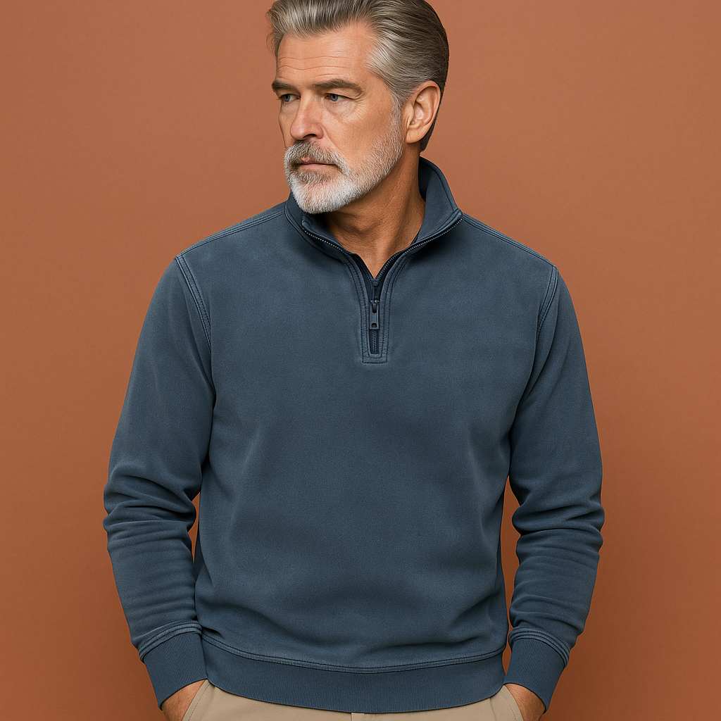 Blauwe fleece sweater voor heren met comfortabele pasvorm, ideaal voor casual outfits en koude dagen.
