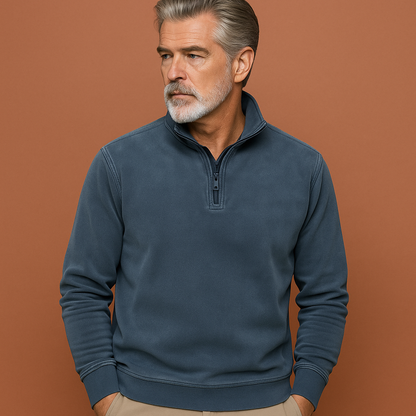 Blauwe fleece sweater voor heren met comfortabele pasvorm, ideaal voor casual outfits en koude dagen.