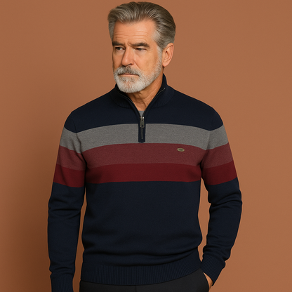 Blauwe gebreide trui voor heren met comfortabele pasvorm en tijdloos design, ideaal voor koele dagen.