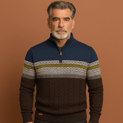 Blauwe gebreide trui voor heren met moderne pasvorm, ideaal voor dagelijkse en nette outfits.