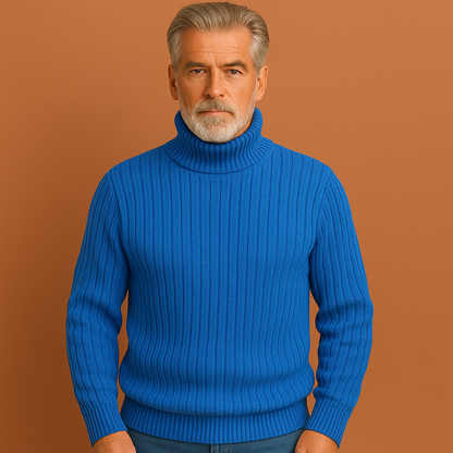 Heren trui in blauw met col van merinoswol, zacht en comfortabel voor stijlvolle en warme outfits.