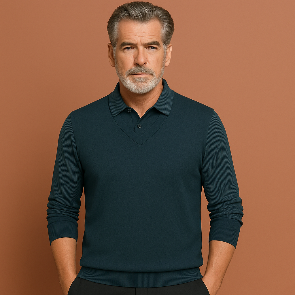 Blauwe sweater voor heren met comfortabele pasvorm en luxe uitstraling, ideaal voor werk, vrije tijd en dagelijks gebruik.