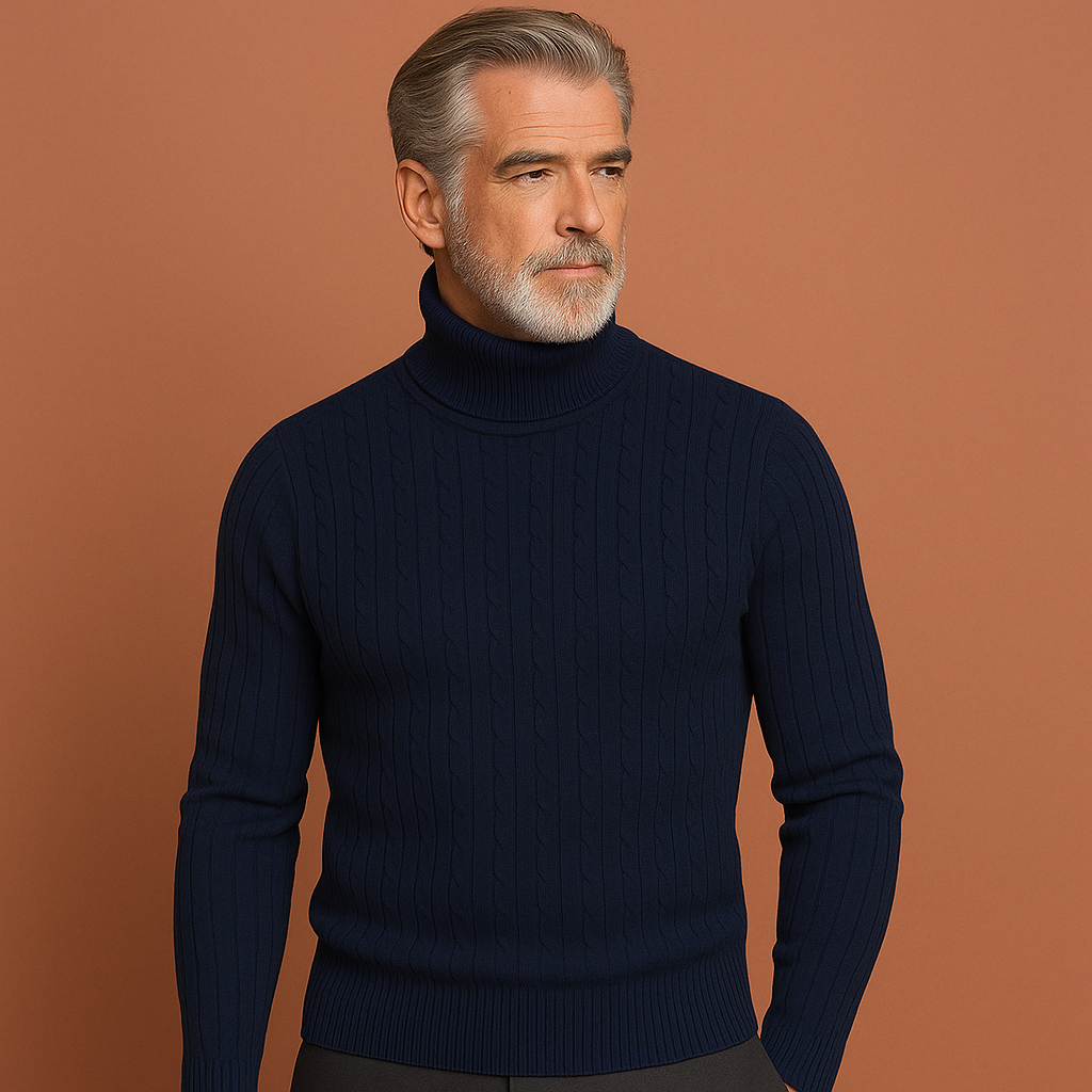 Ribgebreide coltrui voor heren in blauw met warme pasvorm en tijdloos design voor casual en formele outfits.