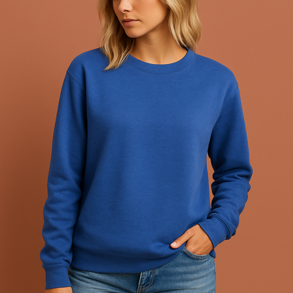 Blauwe dames trui met ronde hals, ideaal voor dagelijks comfort en casual outfits.