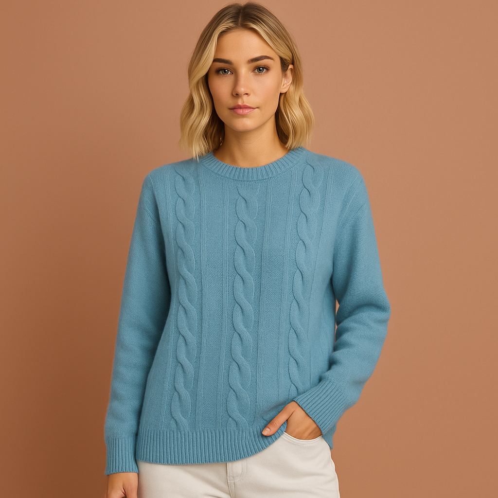 Blauwe warme dames sweater met comfortabele pasvorm, ideaal voor casual looks op koude dagen.